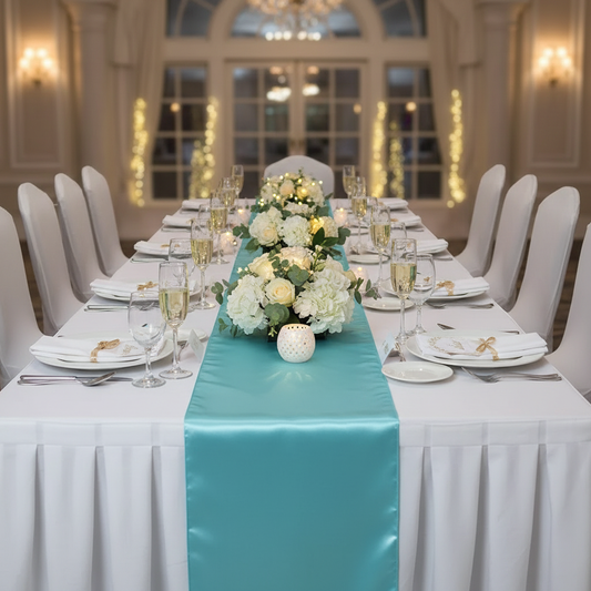 10 pcs Satin Aqua Table Runner Runners Wedding Banquet Birthday Holiday Party Decorations 12'' x 108''