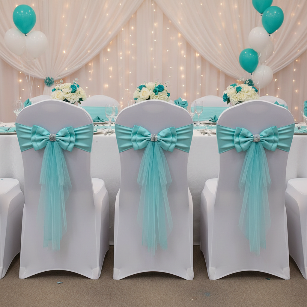 10pcs Ready to Use White Sashes Spandex Stretch Chair Band with Double Satin Bows & Sashes Chair Sashes Bow for Beach Wedding Party Decoration