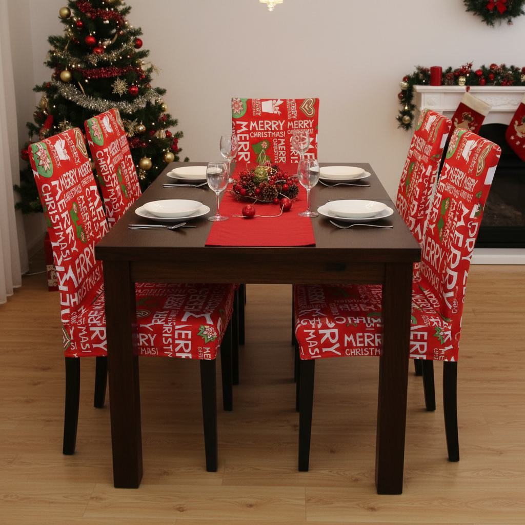 iEventStar 4 Pcs Christmas Xmas Spandex Stretch Washable Dining Room Chair Cover Protector Seat Slipcovers