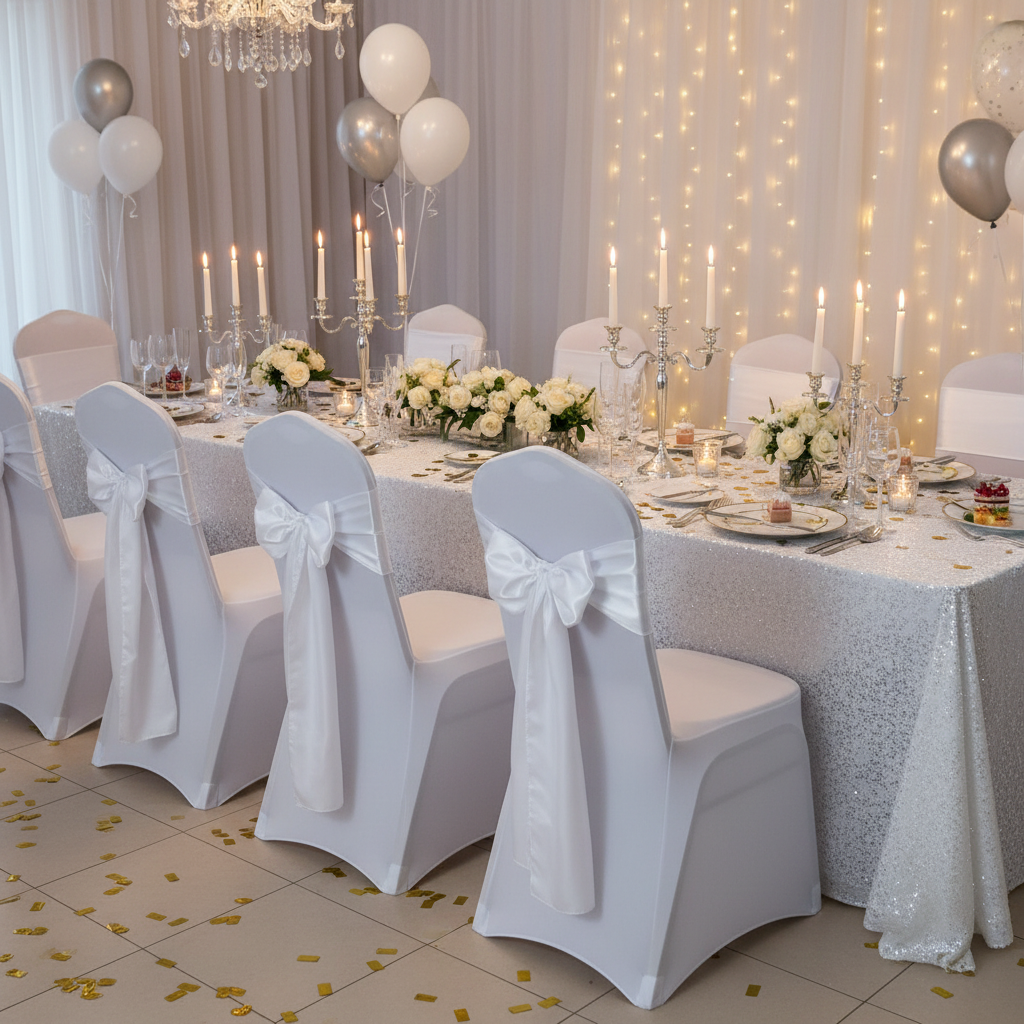 iEventStar Satin Chair Sashes Chair Bow Bows Tie Back Red Christmas New Year Wedding Banquet Party Decoration