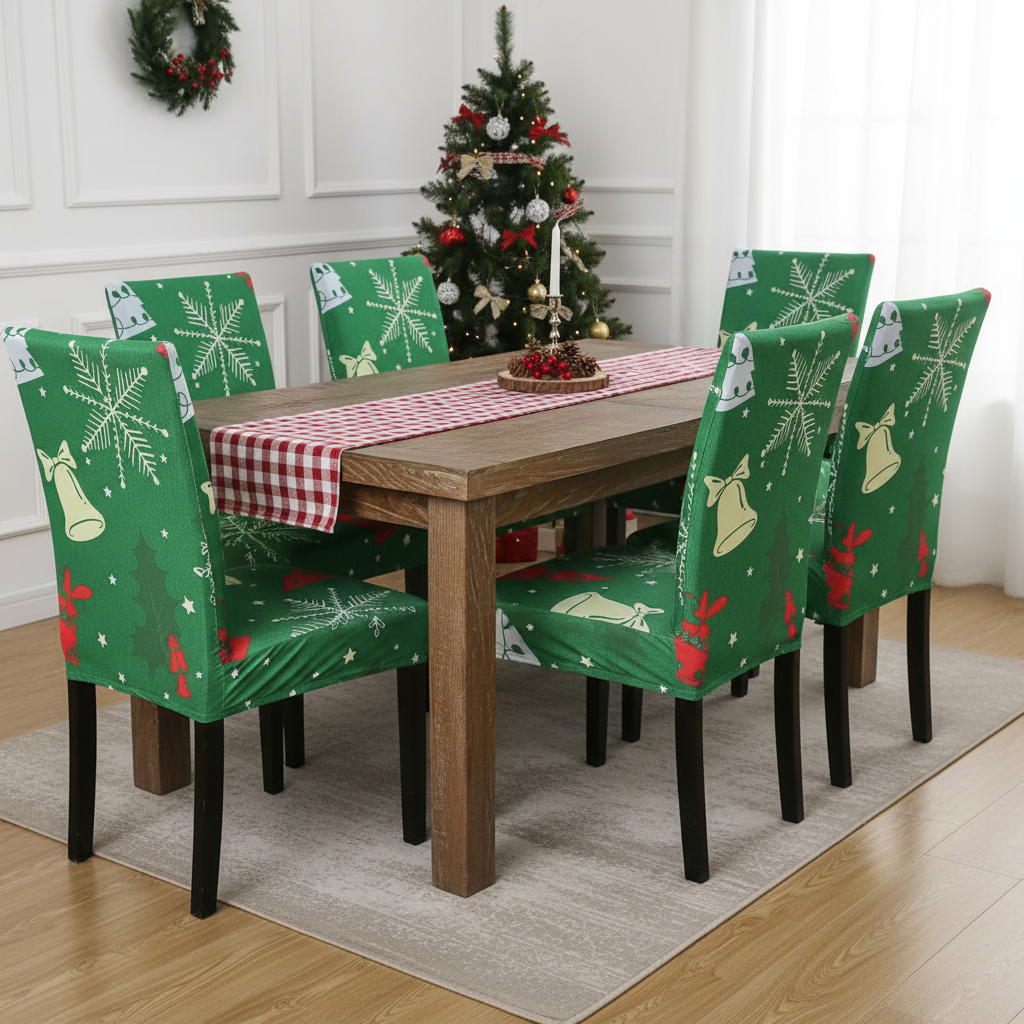 iEventStar 4 Pcs Christmas Xmas Spandex Stretch Washable Dining Room Chair Cover Protector Seat Slipcovers