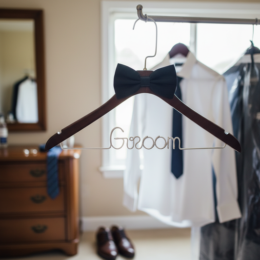 iEventStar Quality Thick Wood Wedding Hanger Brown Groom Suit Hangers Wedding Gifts Handmade