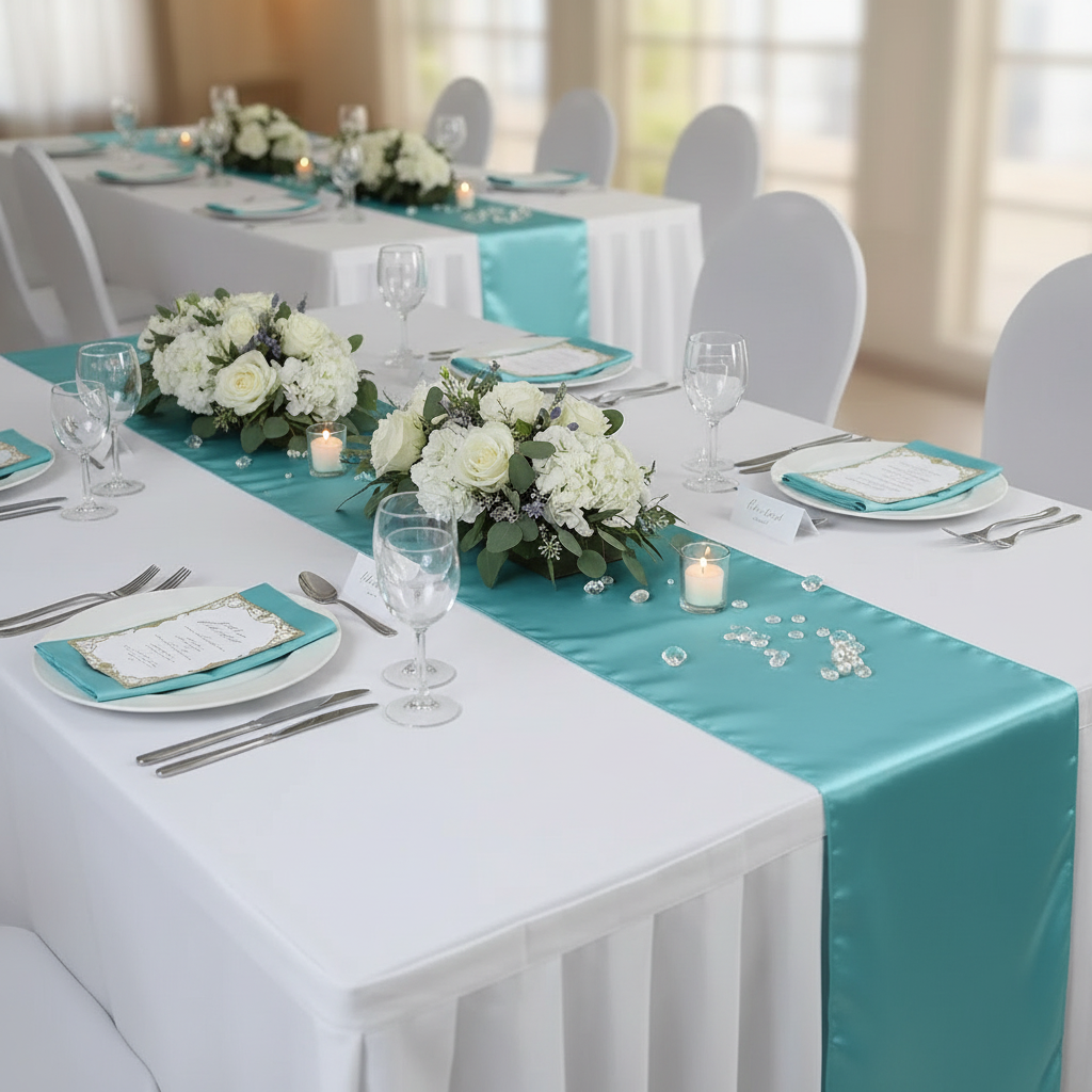10 pcs Satin Aqua Table Runner Runners Wedding Banquet Birthday Holiday Party Decorations 12'' x 108''