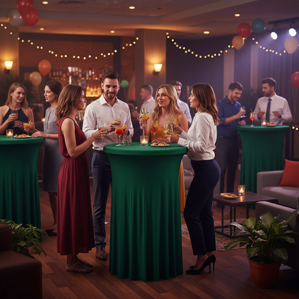 iEventStar 2Pcs 32" Xmas Highboy Cocktail Round Stretch Spandex Table Cover Hunter Green Christmas Table Skirt High Top Tablecloth