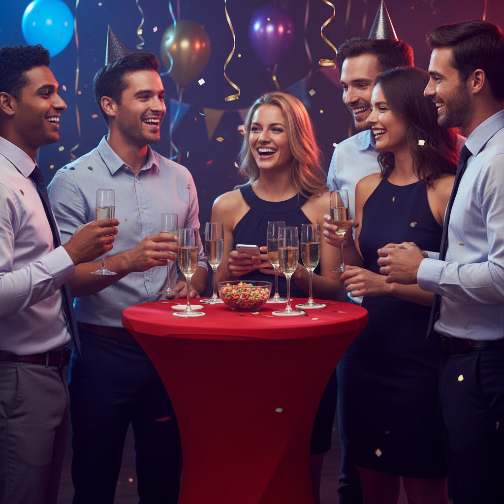 iEventStar 32'' Xmas Highboy Cocktail Round Stretch Spandex Fitted Table Cover Christmas Green High Top Square Corners Tablecloth Red