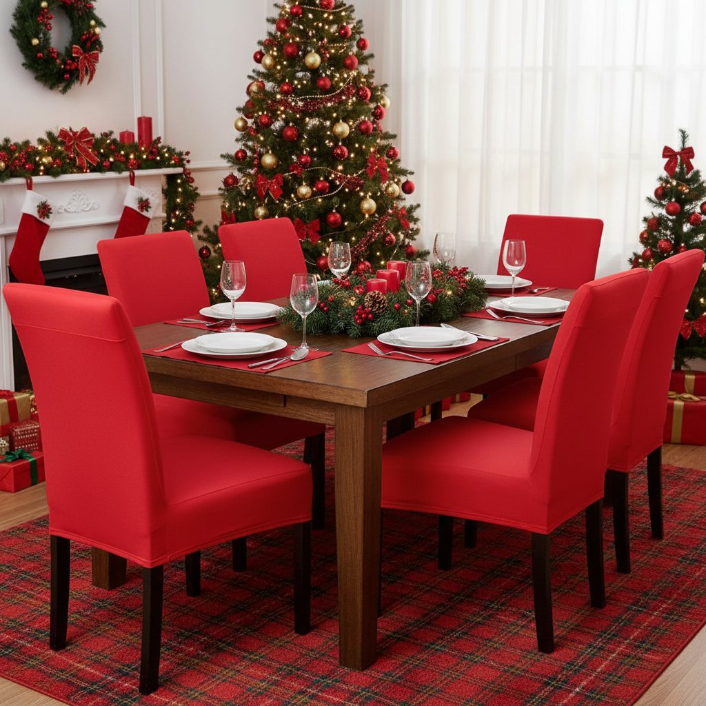 iEventStar Spandex Stretch Washable Dining Room Christmas Chair Cover Red Chairs Protector Seat Slipcovers for All Seasons