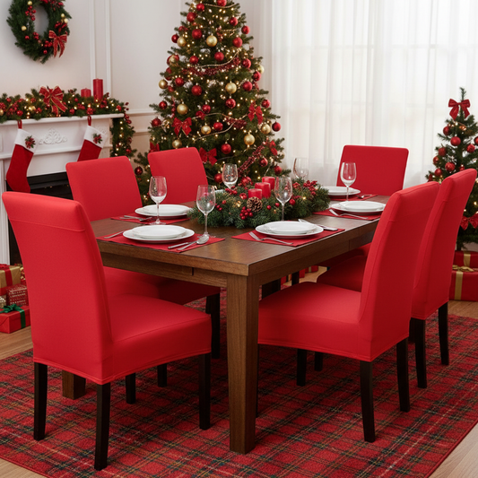 iEventStar Spandex Stretch Washable Dining Room Christmas Chair Cover Red Chairs Protector Seat Slipcovers for All Seasons