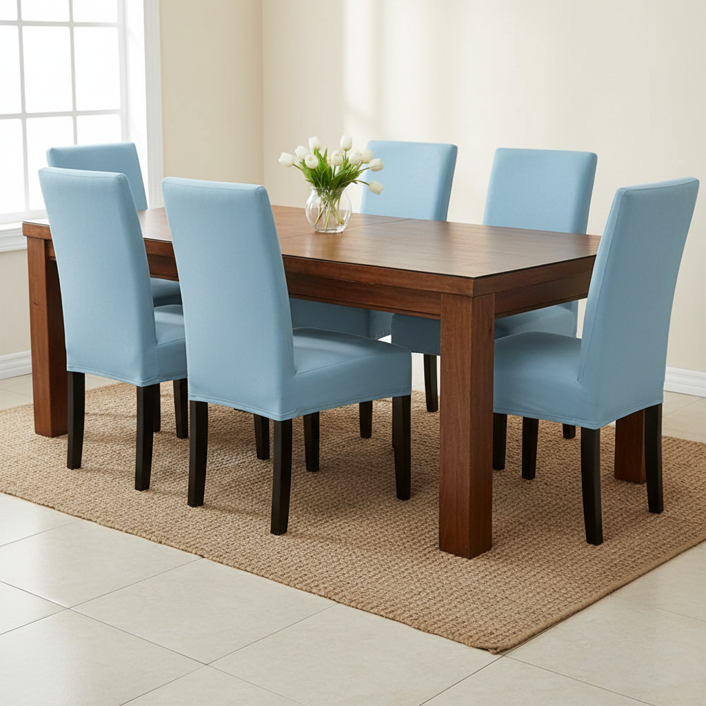 iEventStar Spandex Stretch Washable Dining Room Chair Cover Light Blue Protector Seat Slipcovers