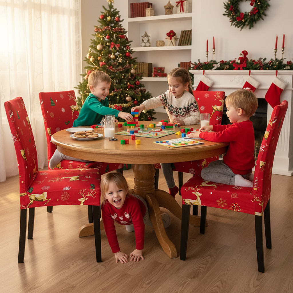 iEventStar 4 Pcs Christmas Xmas Spandex Stretch Washable Dining Room Chair Cover Protector Seat Slipcovers