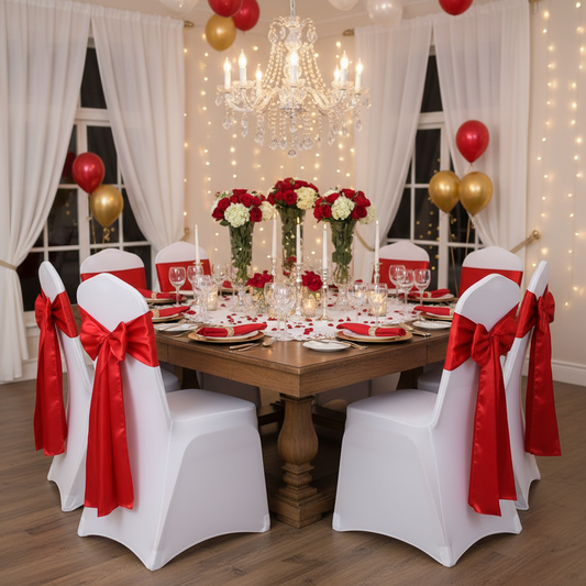 iEventStar Satin Chair Sashes Chair Bow Bows Tie Back Red Christmas New Year Wedding Banquet Party Decoration