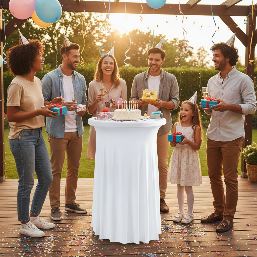 iEventStar 24" Xmas Highboy Cocktail Round Stretch Spandex Table Cover Christmas Table Skirt High Top Tablecloth Hunter Green