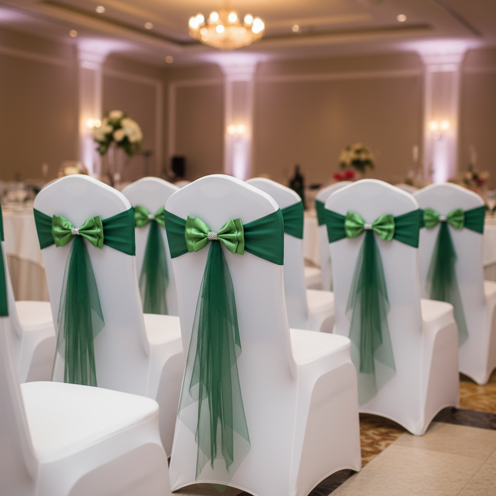 10pcs Ready to Use White Sashes Spandex Stretch Chair Band with Double Satin Bows & Sashes Chair Sashes Bow for Beach Wedding Party Decoration