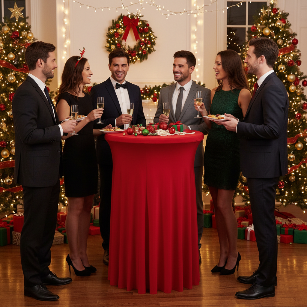 iEventStar 24" Xmas Highboy Cocktail Round Stretch Spandex Table Cover Christmas Table Skirt High Top Tablecloth Hunter Green