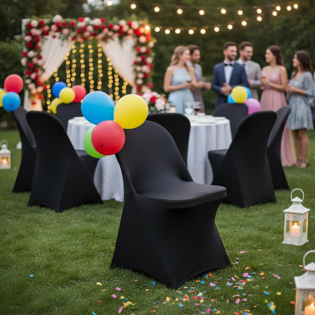 iEventStar Spandex Folding Chair Cover Covers Stretch Chair Protectors for Wedding Party Events Black