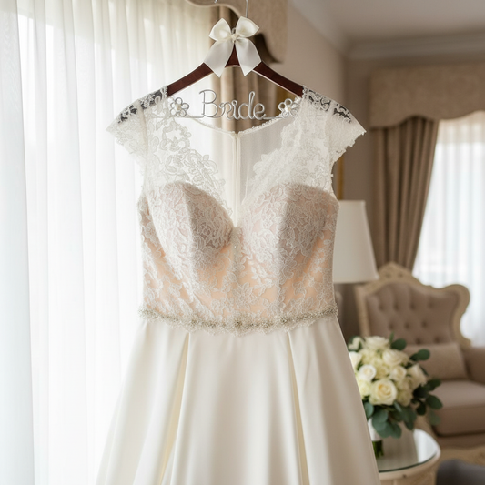 iEventStar 2 in 1 Set Quality Thick Wood Wedding Hangers Brown Bridal Dress Hanger Groom Hanger Wedding Gifts Handmade