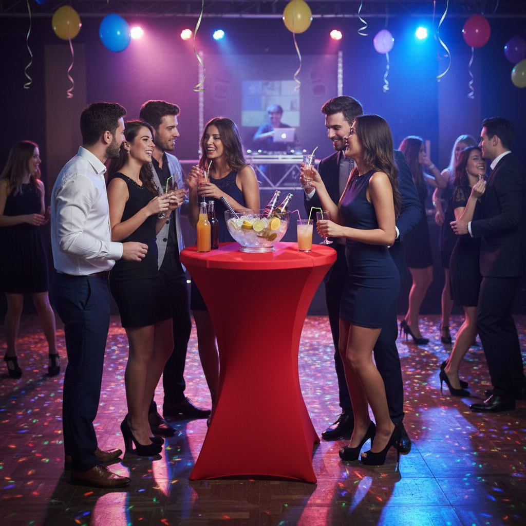 iEventStar 24 inches Xmas Highboy Cocktail Stretch Spandex Fitted Table Cover Christmas High Top Bar Square Corners Tablecloth Fuchsia