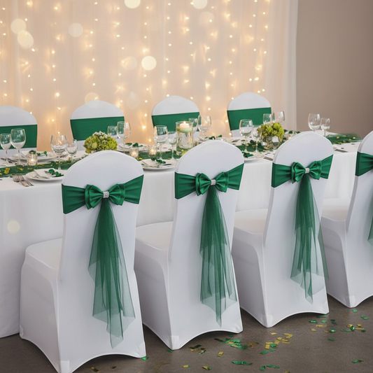 10pcs Ready to Use White Sashes Spandex Stretch Chair Band with Double Satin Bows & Sashes Chair Sashes Bow for Beach Wedding Party Decoration