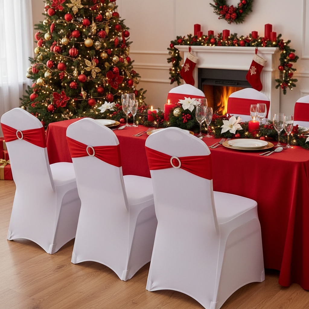 iEventStar 10PCS Red Chair Sashes Chair Bow Chair Decoration Spandex Stretch Band with Buckle Slider for Wedding Party Events