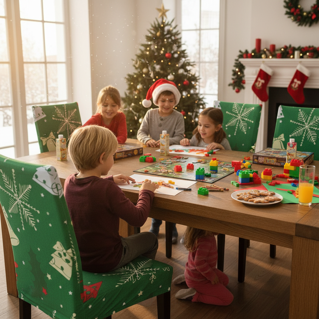 iEventStar 4 Pcs Christmas Xmas Spandex Stretch Washable Dining Room Chair Cover Protector Seat Slipcovers