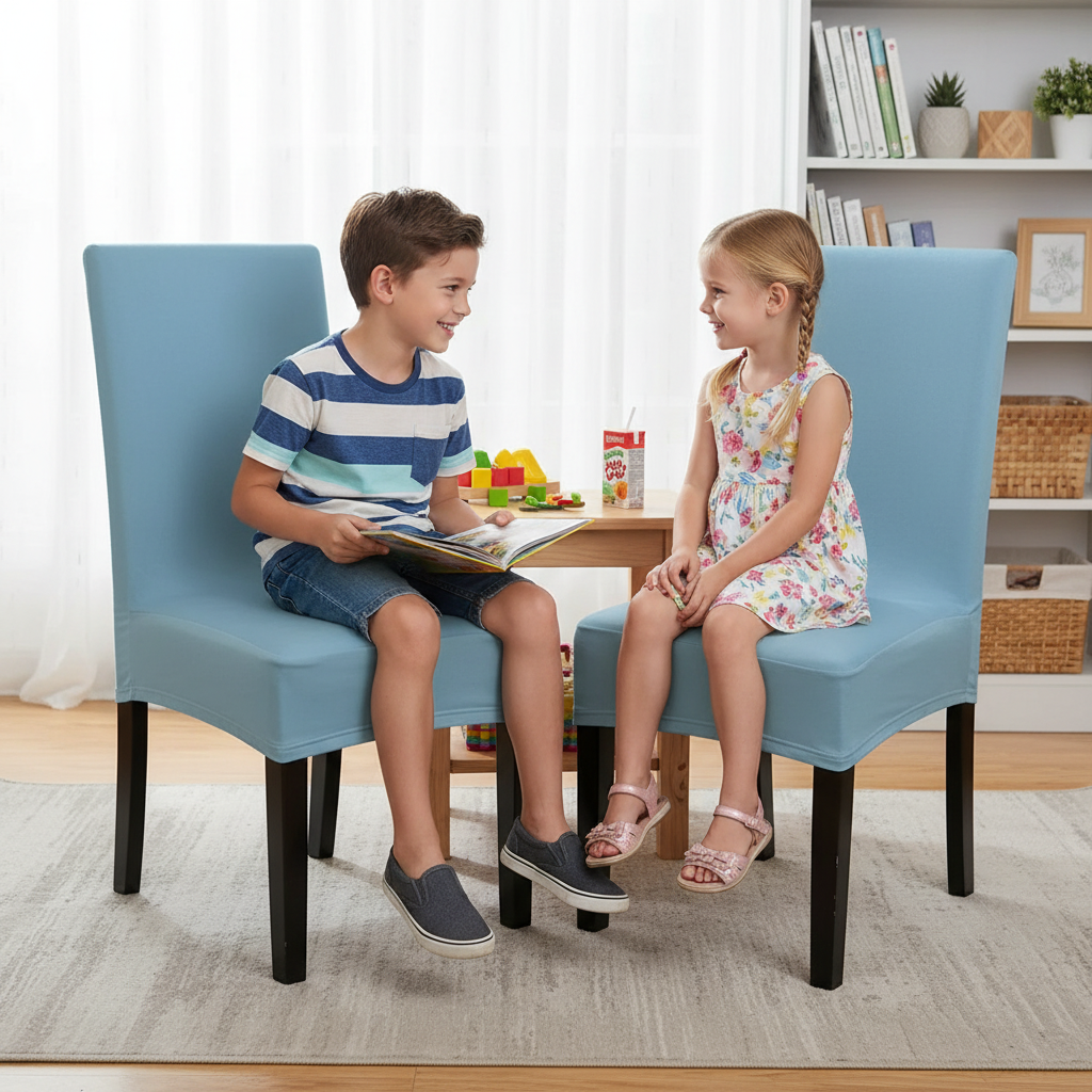 iEventStar Spandex Stretch Washable Dining Room Chair Cover Light Blue Protector Seat Slipcovers