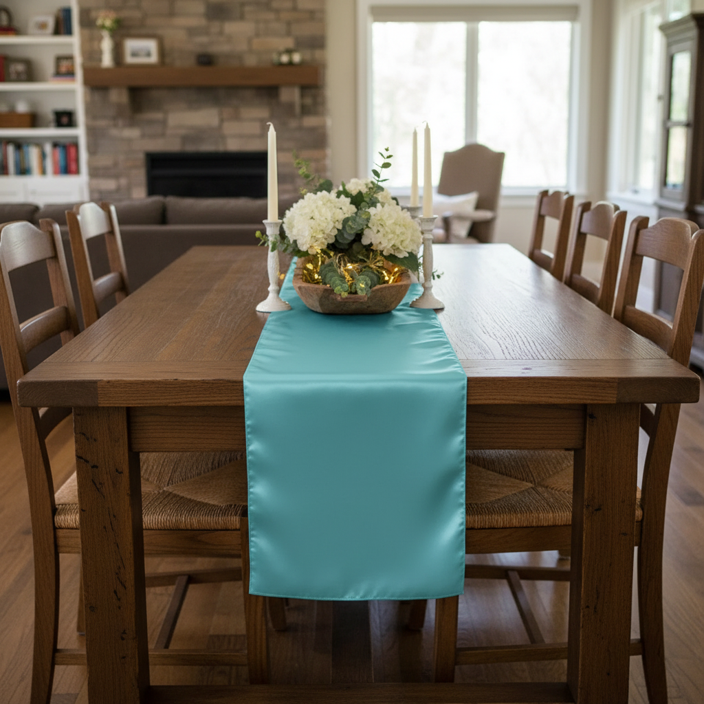 10 pcs Satin Aqua Table Runner Runners Wedding Banquet Birthday Holiday Party Decorations 12'' x 108''