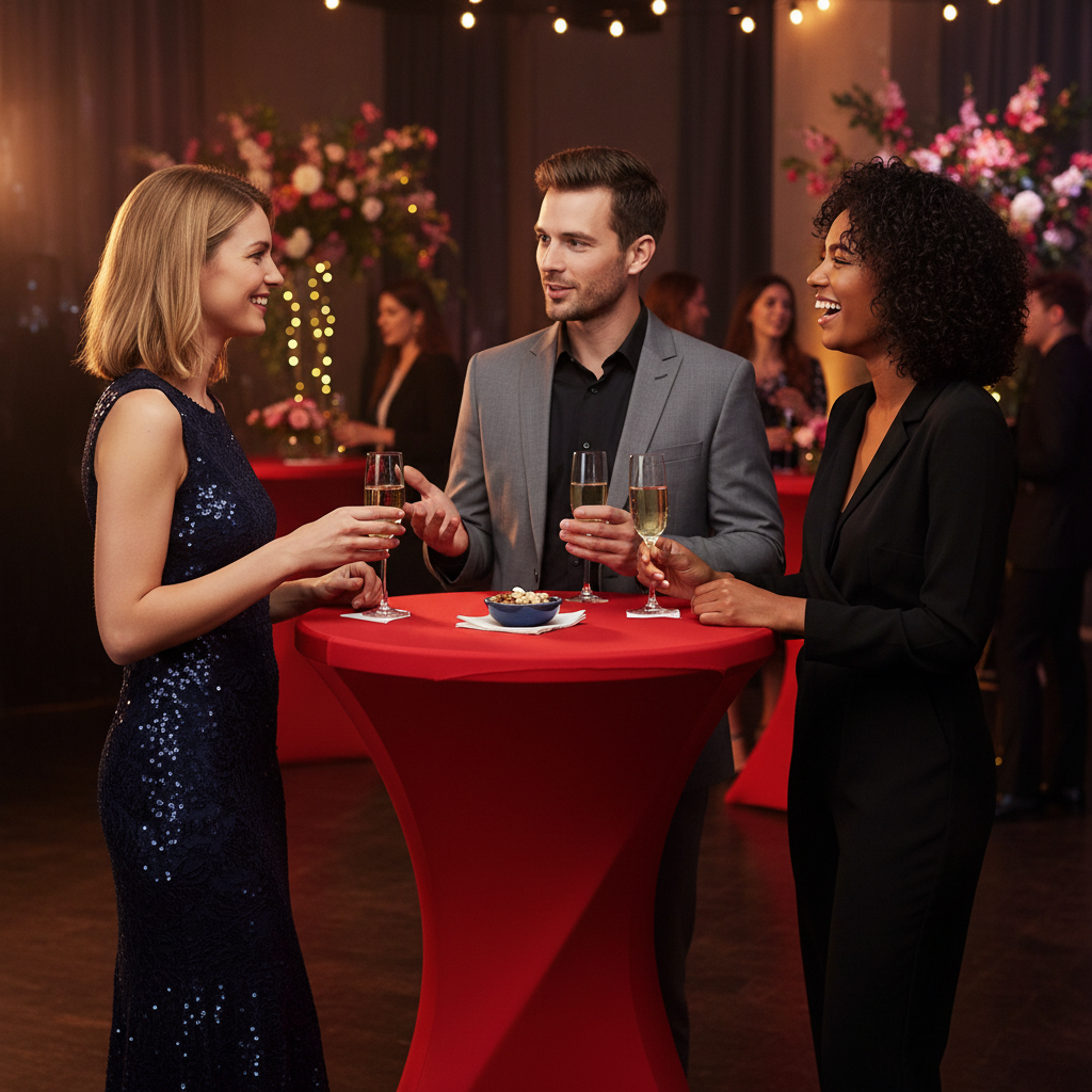 iEventStar 32'' Xmas Highboy Cocktail Round Stretch Spandex Fitted Table Cover Christmas Green High Top Square Corners Tablecloth Red