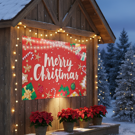 iEventStar Large Merry Christmas Banner Decorations Flag Outdoor Party Supplies Yard Banner Background Red Xmas 72 x 44 Inches
