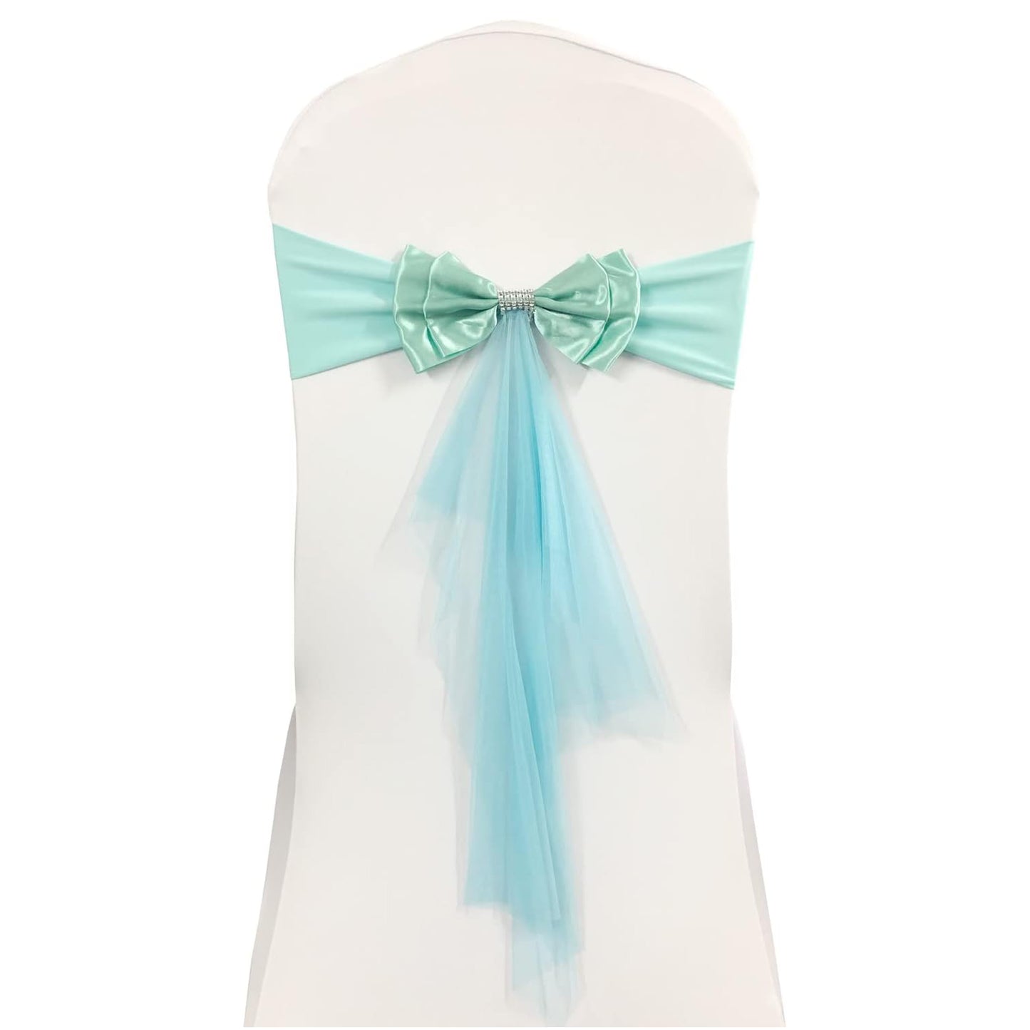 10pcs Ready to Use White Sashes Spandex Stretch Chair Band with Double Satin Bows & Sashes Chair Sashes Bow for Beach Wedding Party Decoration