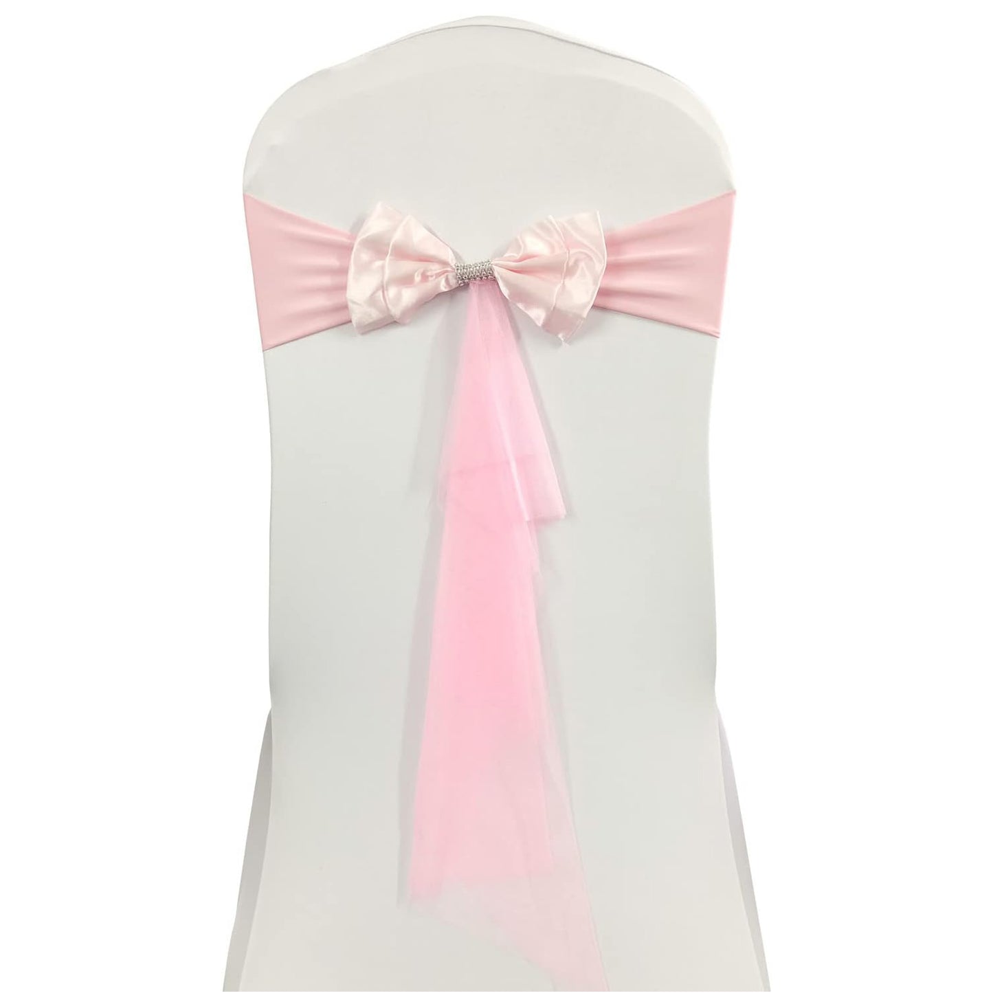 10pcs Ready to Use White Sashes Spandex Stretch Chair Band with Double Satin Bows & Sashes Chair Sashes Bow for Beach Wedding Party Decoration