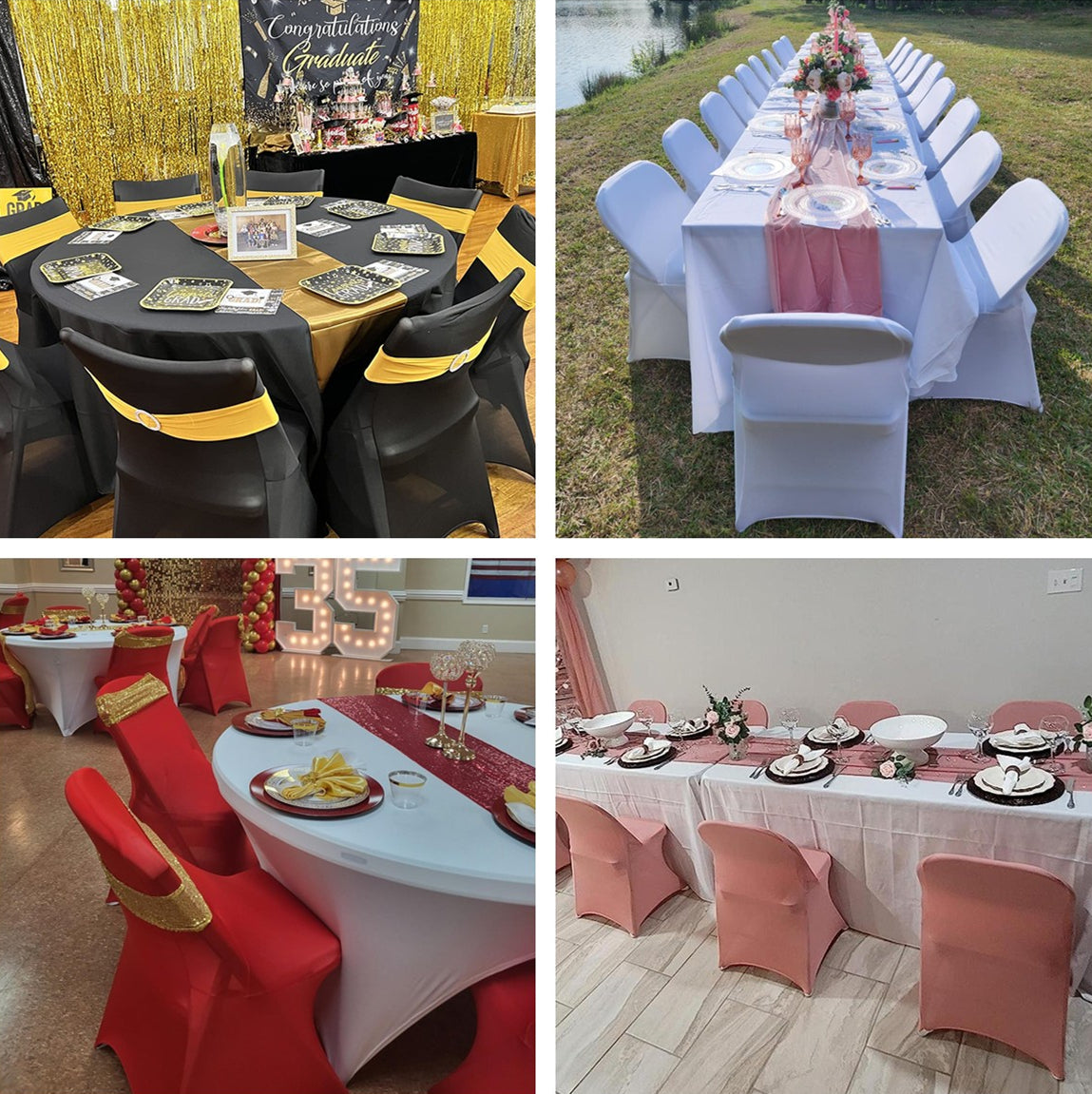 iEventStar Spandex Folding Chair Cover Covers Stretch Chair Protectors for Wedding Party Events Black