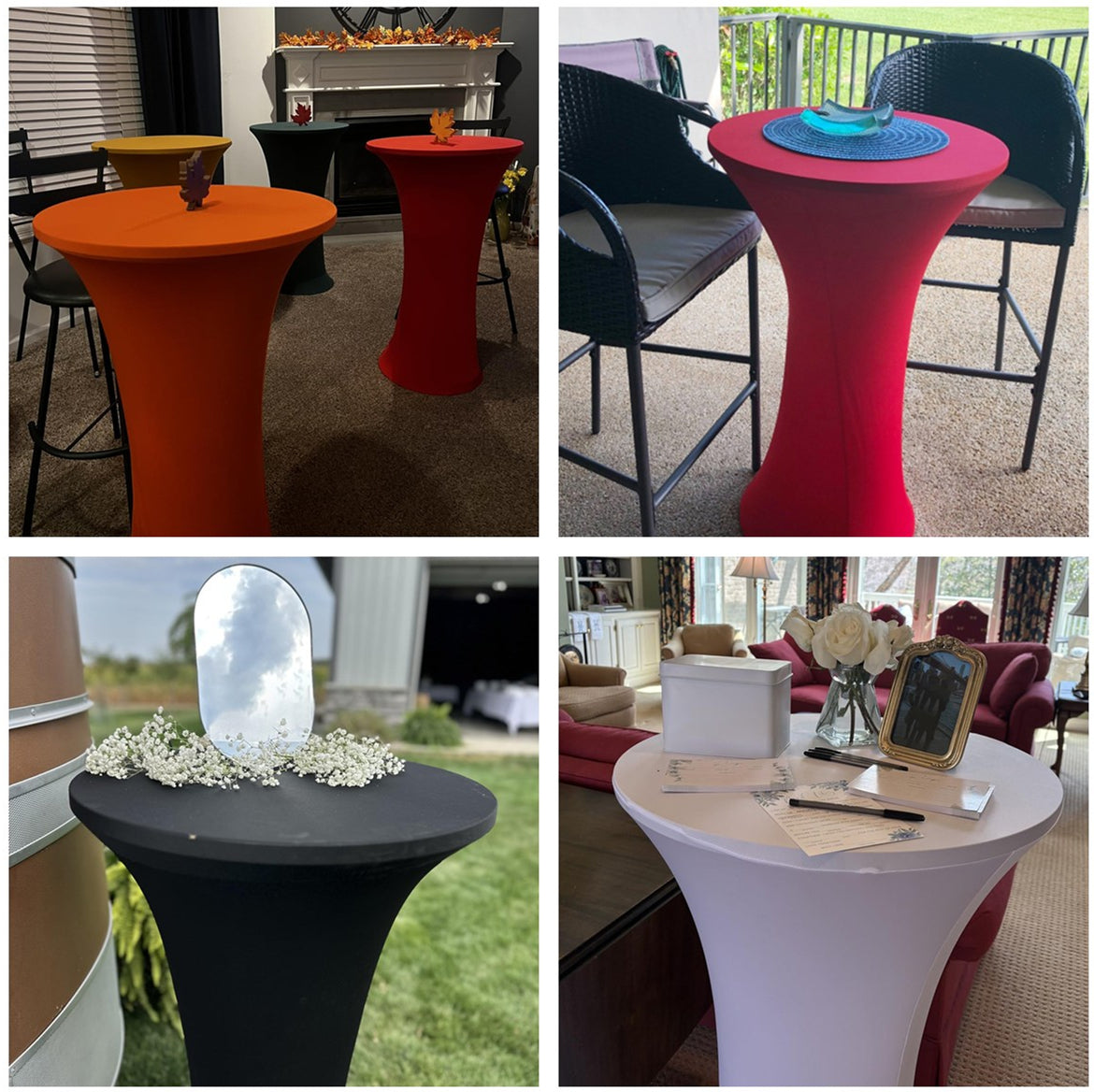 iEventStar 2 Pcs 24"x43" Fitted Stretch Cocktail Table Cover Xmas Red Highboy High Top Round Bottom Cocktail Tablecloth for Party Pub Banquet Bistro Black