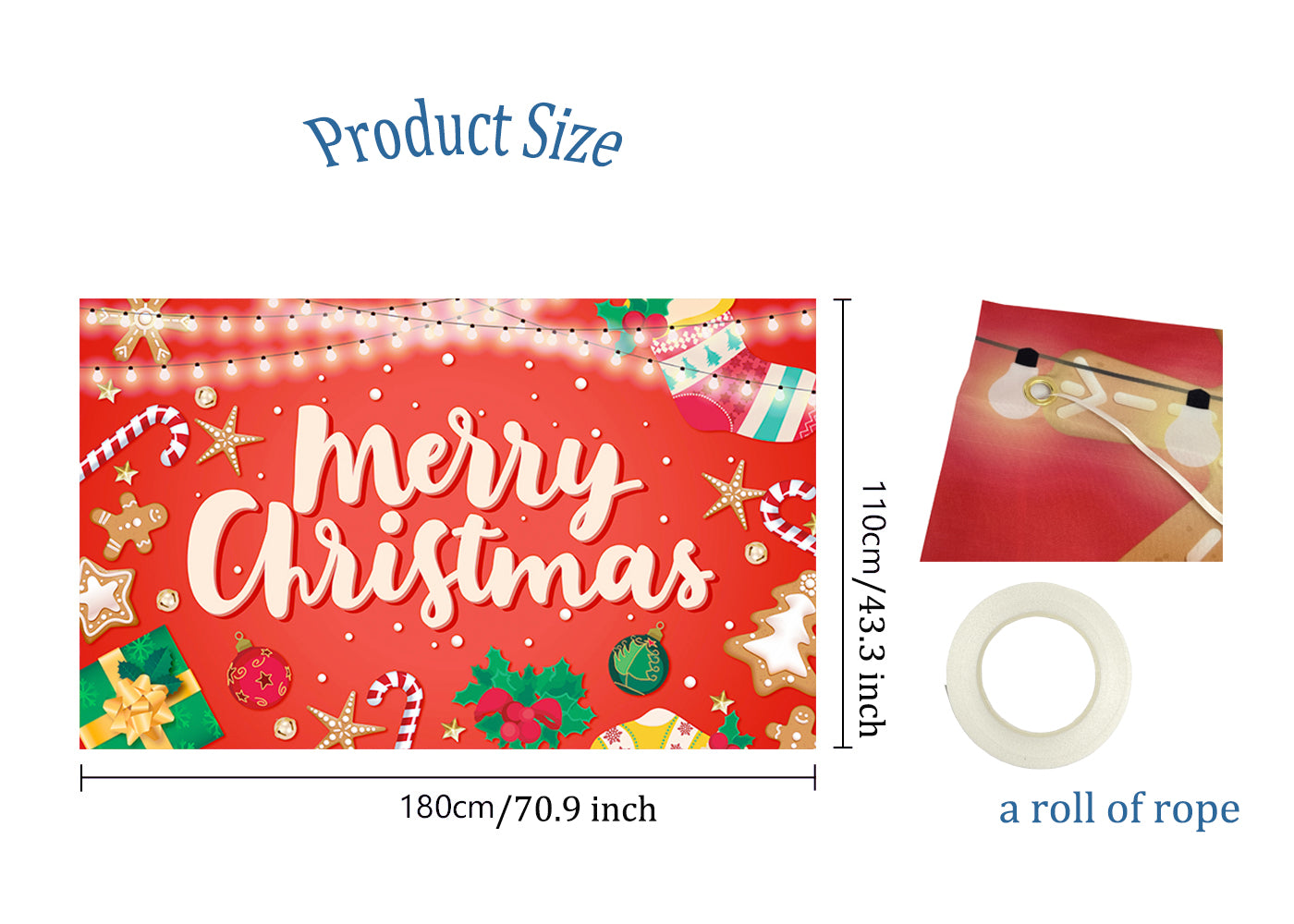 iEventStar Large Merry Christmas Banner Decorations Flag Outdoor Party Supplies Yard Banner Background Red Xmas 72 x 44 Inches