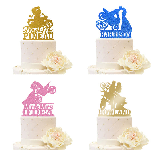 iEventStar Motorbike Wedding Cake Topper Custom Bike Cake Topper Biker Cake Toppers Romantic Cake Toppers Personalized Bike Riding Bride and Groom Cake Topper