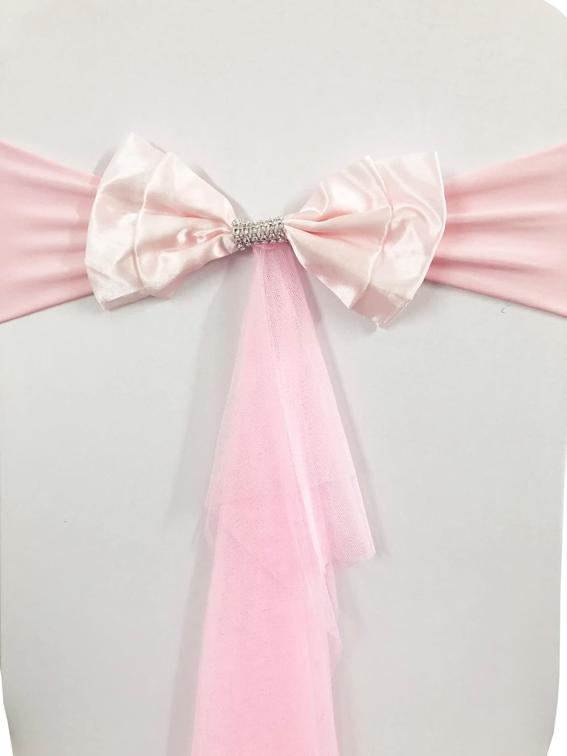 10pcs Ready to Use White Sashes Spandex Stretch Chair Band with Double Satin Bows & Sashes Chair Sashes Bow for Beach Wedding Party Decoration