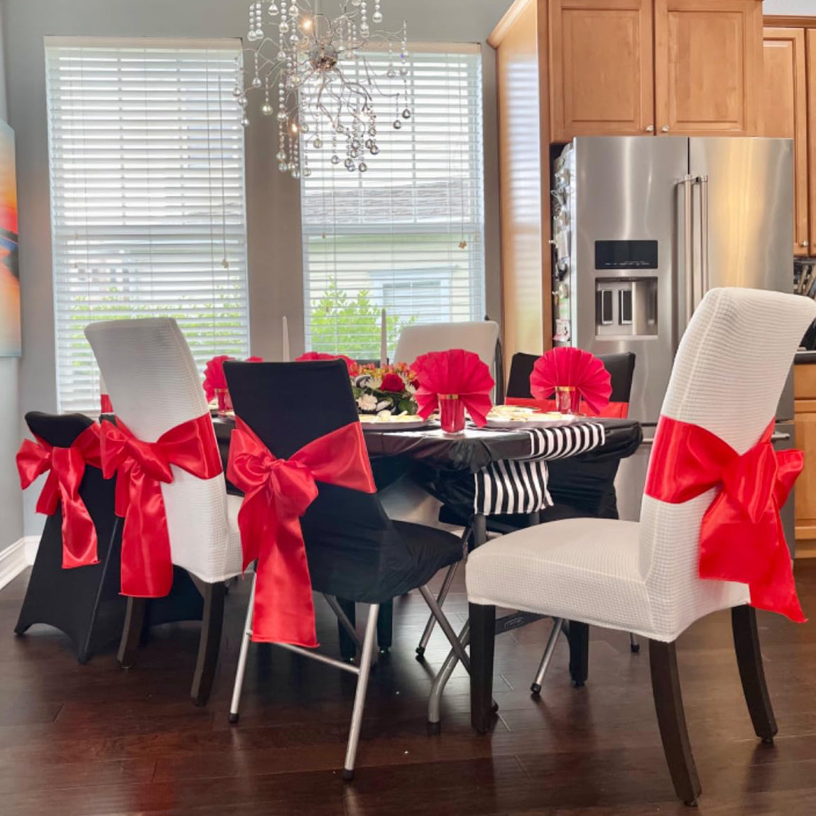 iEventStar Satin Chair Sashes Chair Bow Bows Tie Back Red Christmas New Year Wedding Banquet Party Decoration