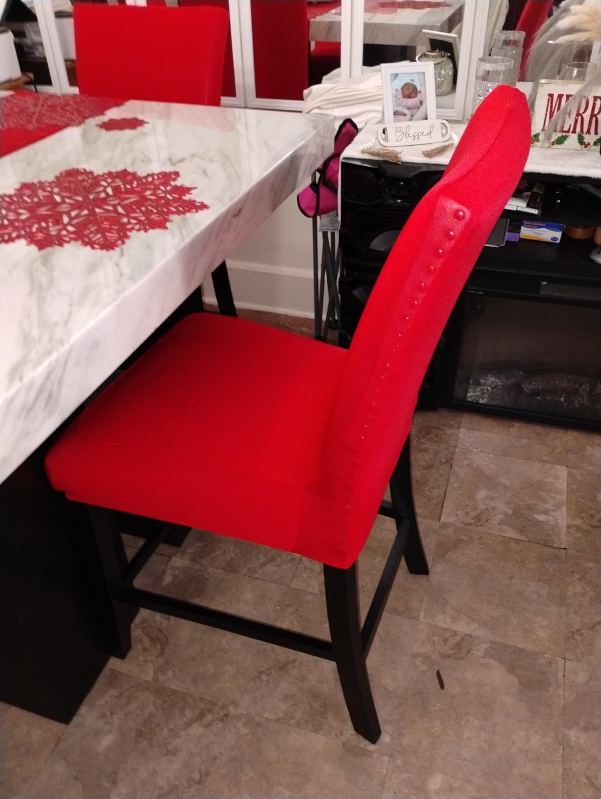 iEventStar Spandex Stretch Washable Dining Room Christmas Chair Cover Red Chairs Protector Seat Slipcovers for All Seasons