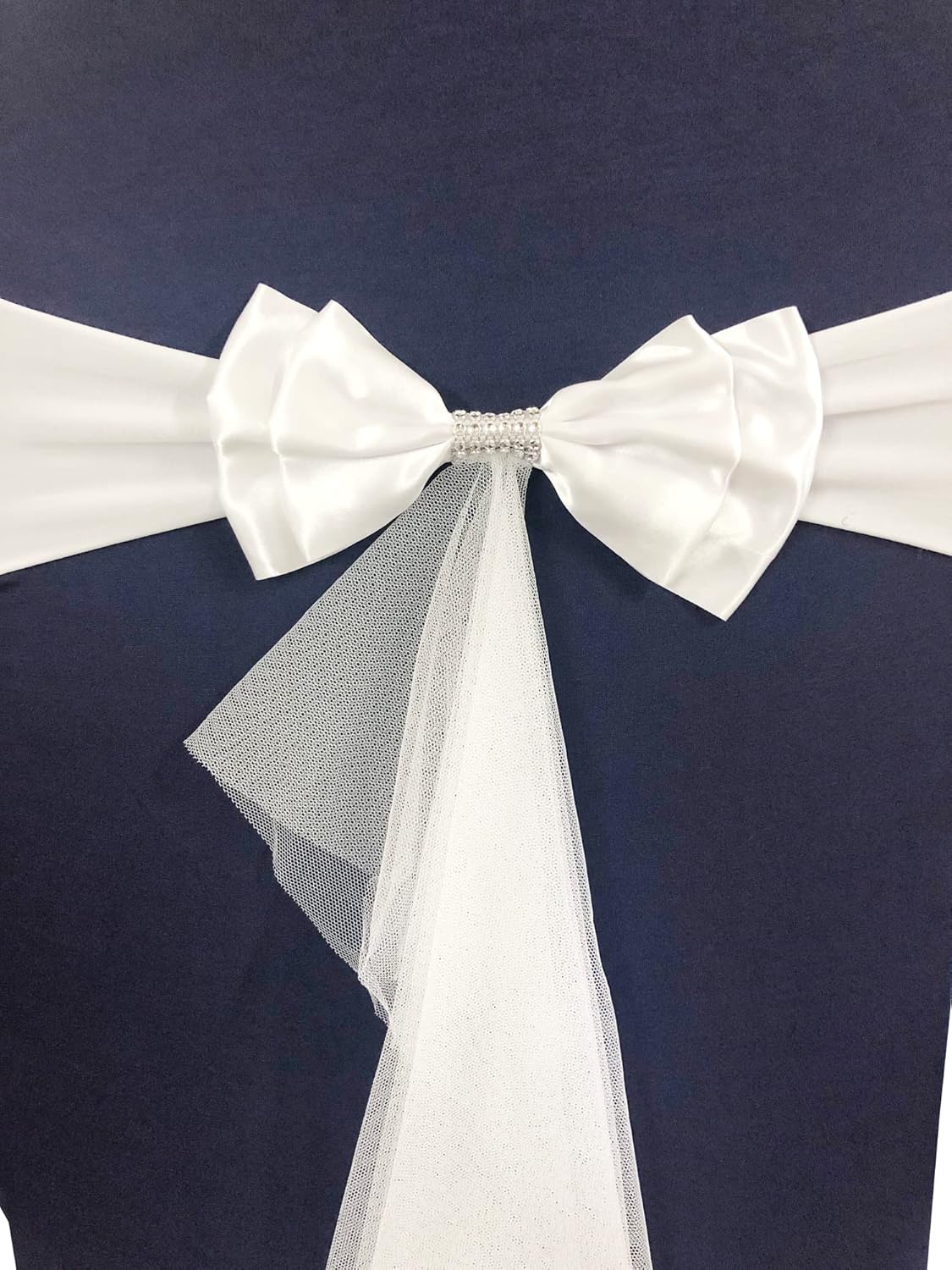 10pcs Ready to Use White Sashes Spandex Stretch Chair Band with Double Satin Bows & Sashes Chair Sashes Bow for Beach Wedding Party Decoration
