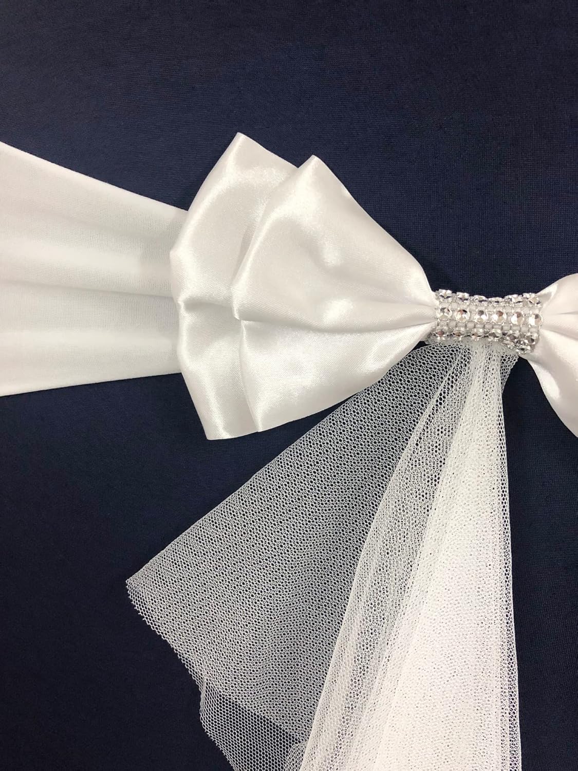 10pcs Ready to Use White Sashes Spandex Stretch Chair Band with Double Satin Bows & Sashes Chair Sashes Bow for Beach Wedding Party Decoration